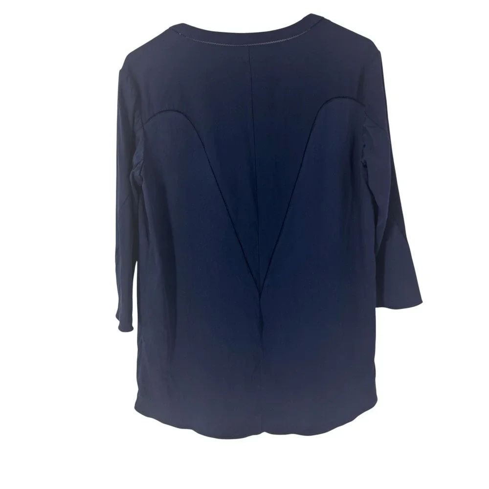 Rag‎ & Bone Navy Blue Silk Blend High-Low Blouse Ladder Stitch Detail Size M